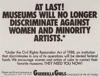 At Last! Museums Will No Longer Discriminate Against Women and Minority Artists.