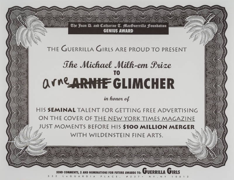 The John D. and Catharine T. McGuerrilla Foundation Genius Award to Arne Glimcher