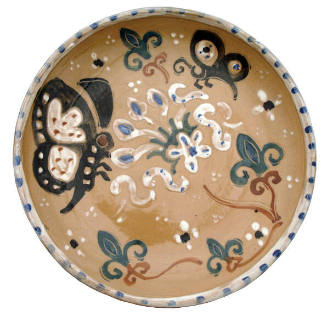 Plate Decorated with Flowers & Butterfly