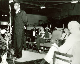 [Lt. George W. Lee Speaks in front of Bishop J.O. Patterson and Others]
