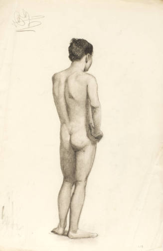 Standing Male Nude with Right Hand on Hip, back view