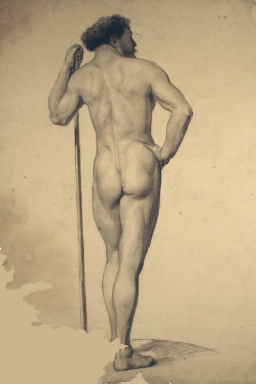Standing Male Nude with Pole in Left Hand, Back View