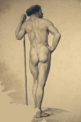 Standing Male Nude with Pole in Left Hand, Back View