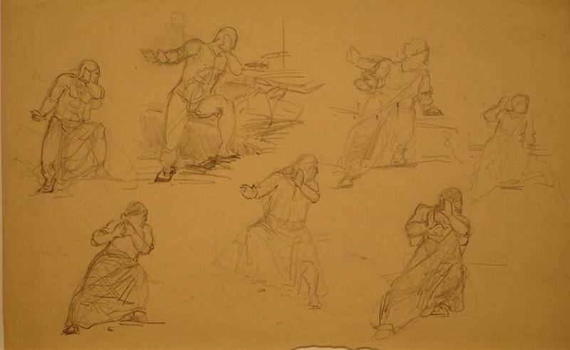 Sheet of Male Figure Studies for "The Temptation of St. Anthony"