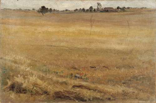Wheatfield with Distant Farmhouse, Study for The Gleaners