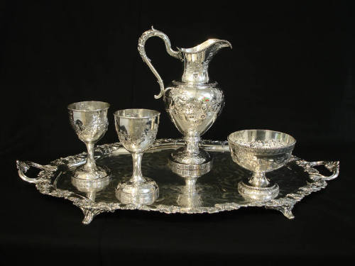 Communion Service: Ewer, Goblets, Waste Bowl, and Tray