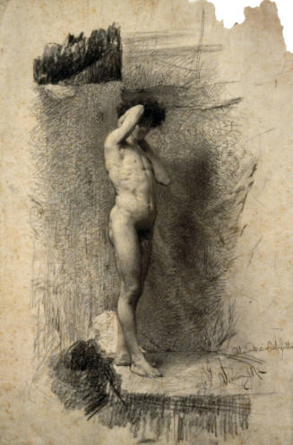 Standing Male Nude with Hands Clasped Behind Neck