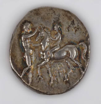 Didrachm with Attendant Crowns Horse with Rider (obverse),  Boy on Dolphin (reverse)