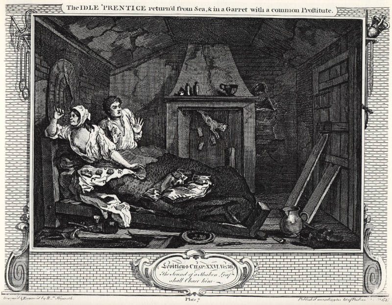 The Idle 'Prentice return'd from Sea, & in a Garret with a Common Prostitute and The Industrious 'Prentice Grown Rich and Sheriff of London