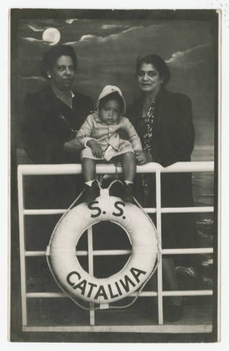 [Two women and a baby girl posing on the S.S. Catalina]
