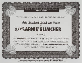 The John D. and Catharine T. McGuerrilla Foundation Genius Award to Arne Glimcher