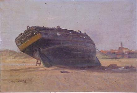 Fishing Boat Stranded at Coast, Ambleteuse, France