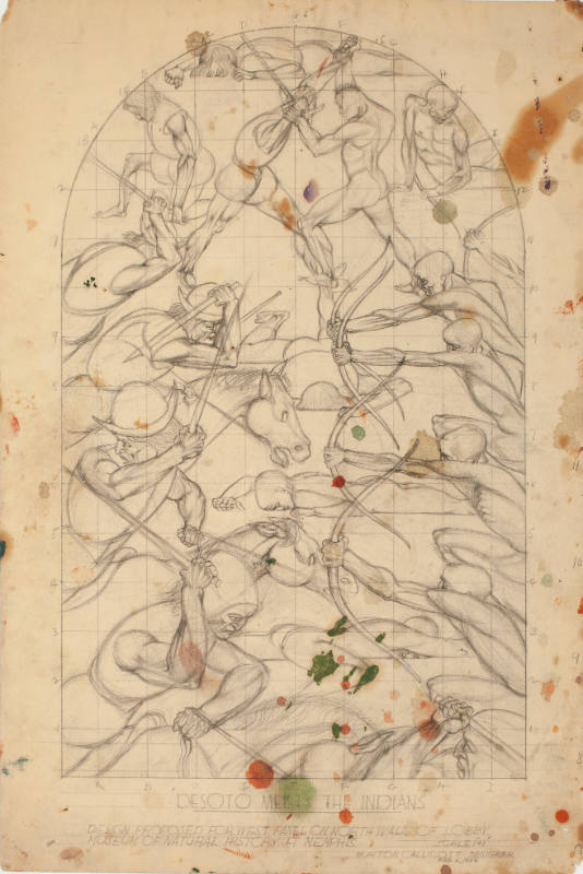 Compositional Sketch for "Desoto Meets The Indians," Public Works of Art Mural, Pink Palace Museum, Memphis