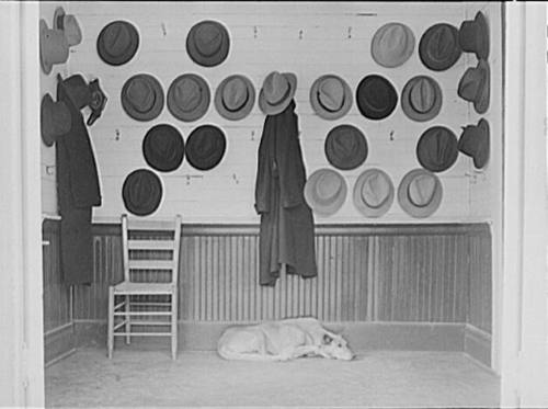 Vestibule of Baptist Church, Hats Belonging to Steel and Cotton Mill, Workers, Gadsden, Alabama