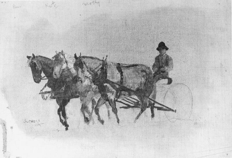 Farmer and Plow with Three-Horse Hitch, Study for Dakota