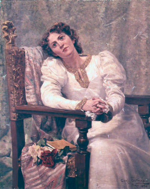 Portrait of a Seated Woman in a White Dress