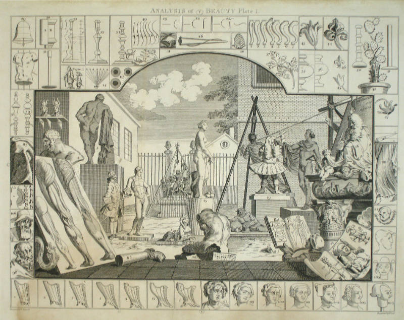 Analysis of Beauty, Plate 1 (A Statuary's Yard)