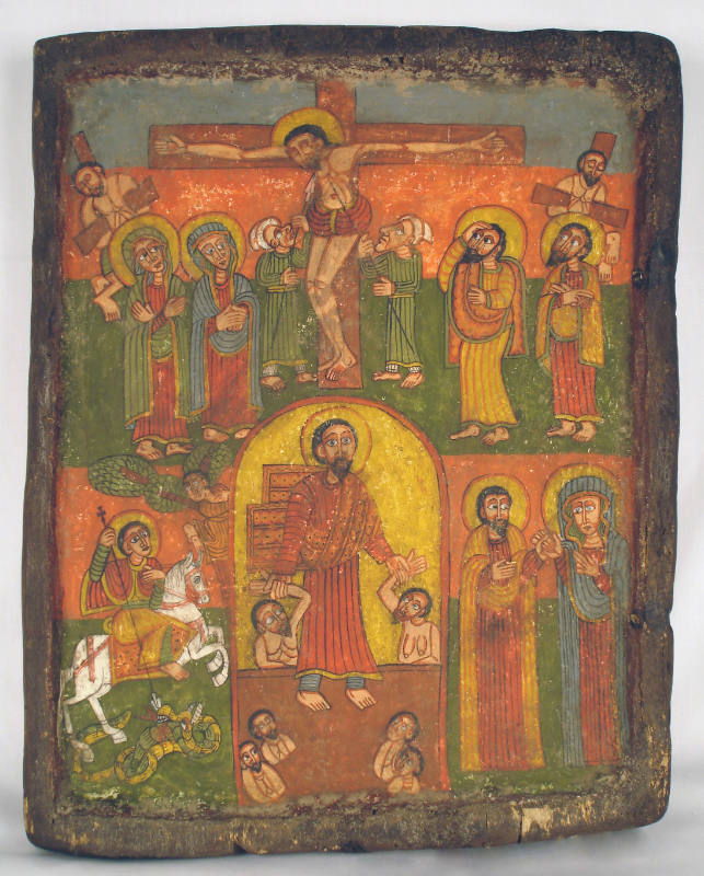 The Crucifixion with the Harrowing of Hell, Christ Meeting the Virgin, and St. George and the Dragon