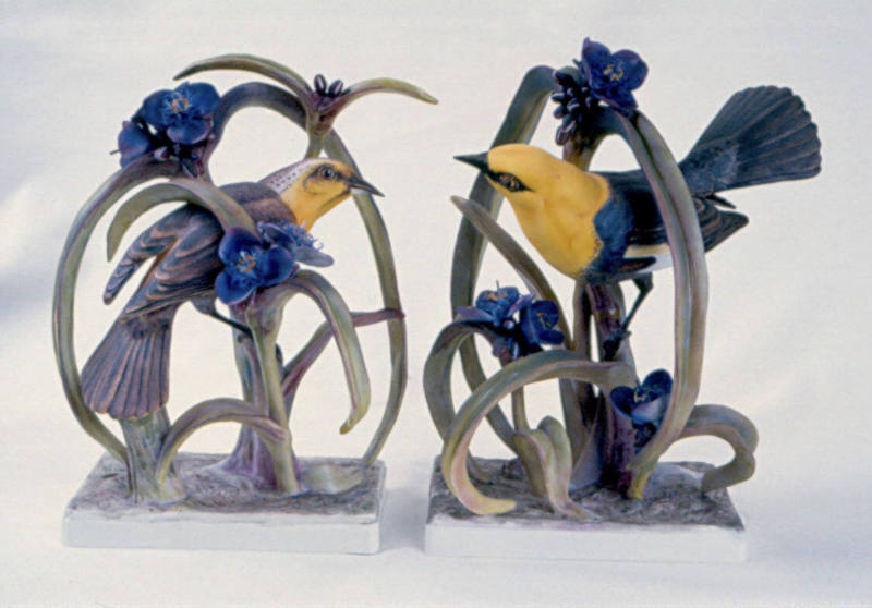 Pair of Yellow-Headed Blackbirds and Spiderwort