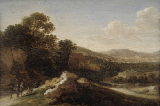 Figures on a Track in Extensive River Landscape